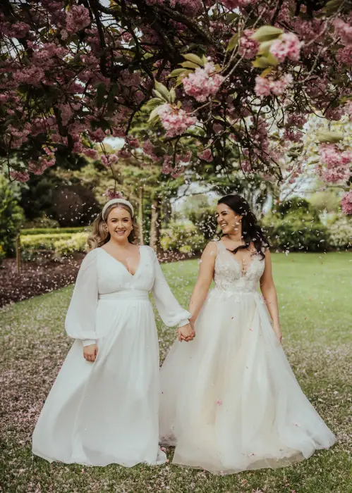 A couple photographed together on their wedding day
