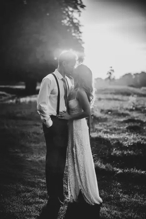 A couple photographed together on their wedding day