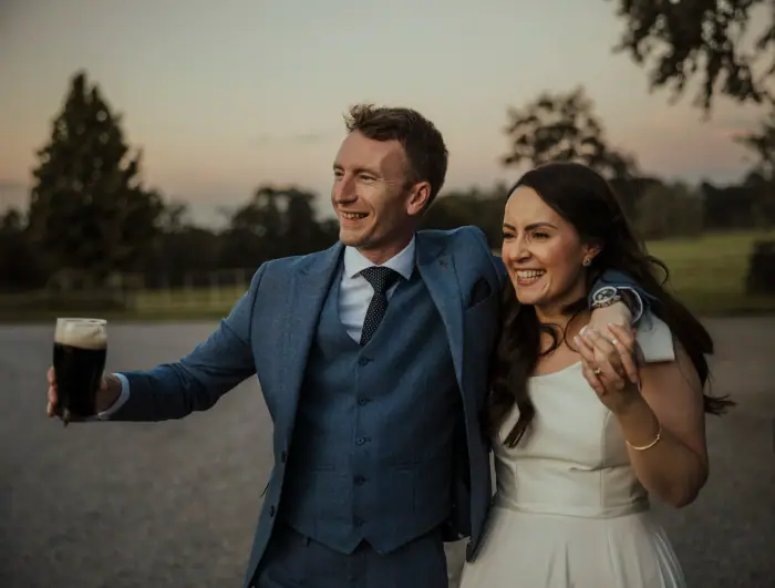 A couple photographed together on their wedding day