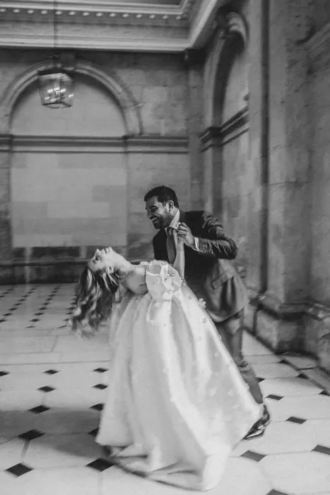 A couple photographed together on their wedding day