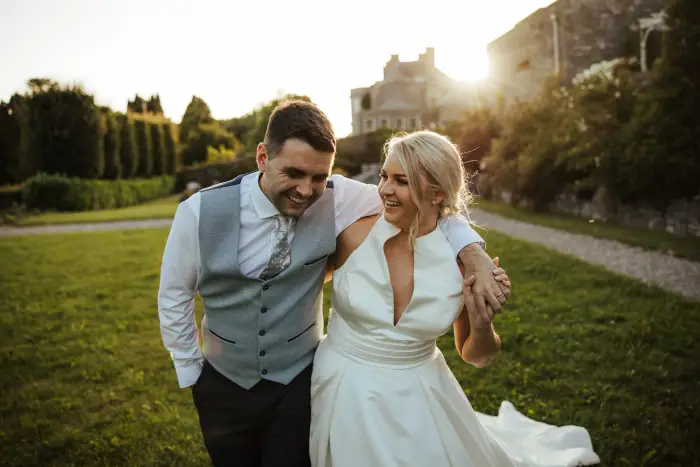 A couple photographed together on their wedding day
